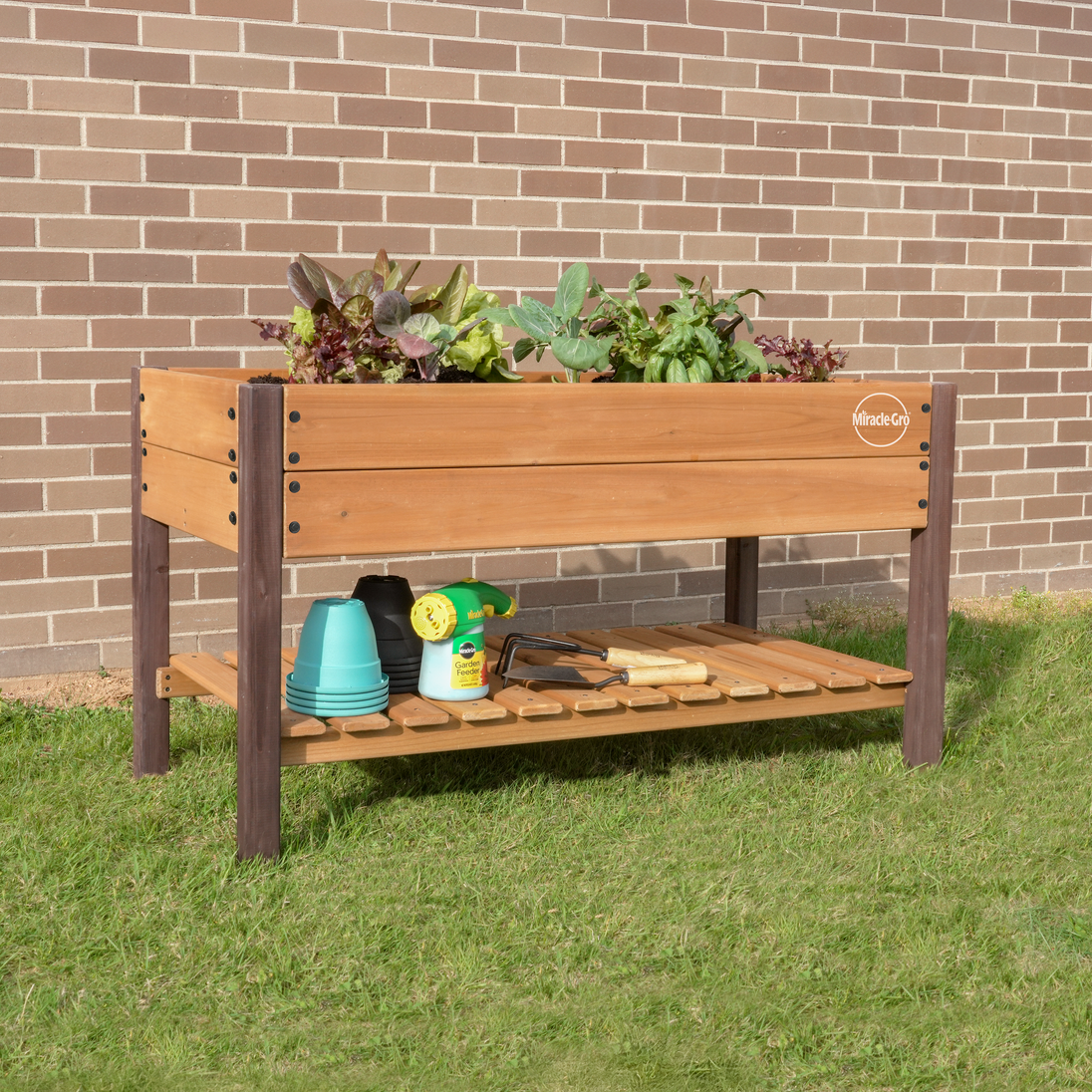 Miracle-Gro Wood 2 x 4 x 2.3 ft Raised Garden Planter with Shelf