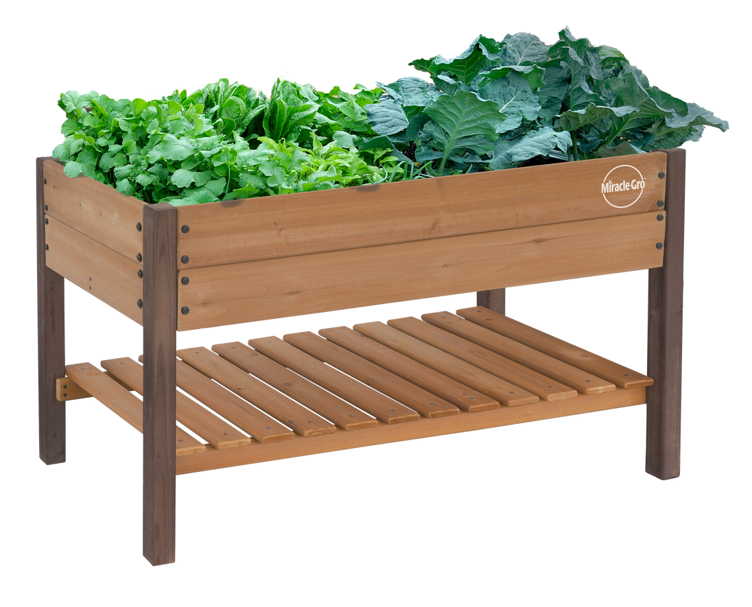 Miracle-Gro Wood 2 x 4 x 2.3 ft Raised Garden Planter with Shelf