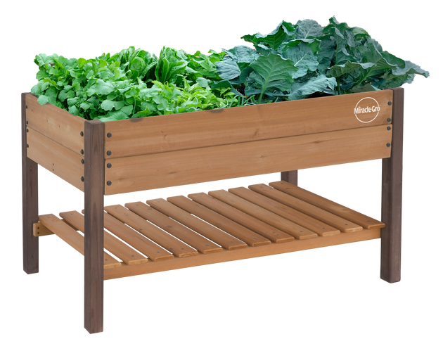 Miracle-Gro Wood 2 x 4 x 2.3 ft Raised Garden Planter with Shelf